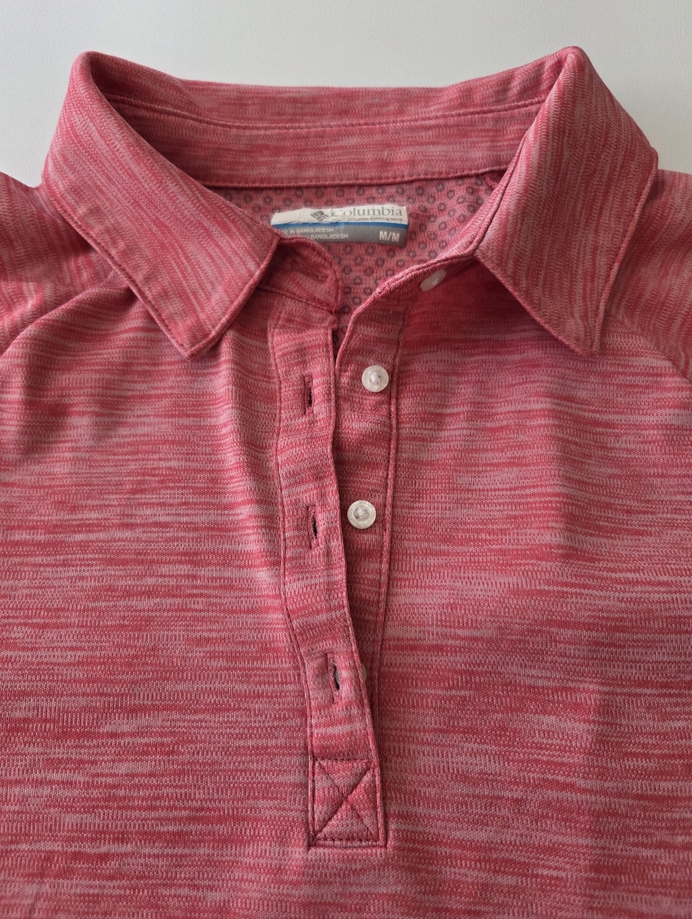 Columbia Pink Heather Performance Button Collar Tee